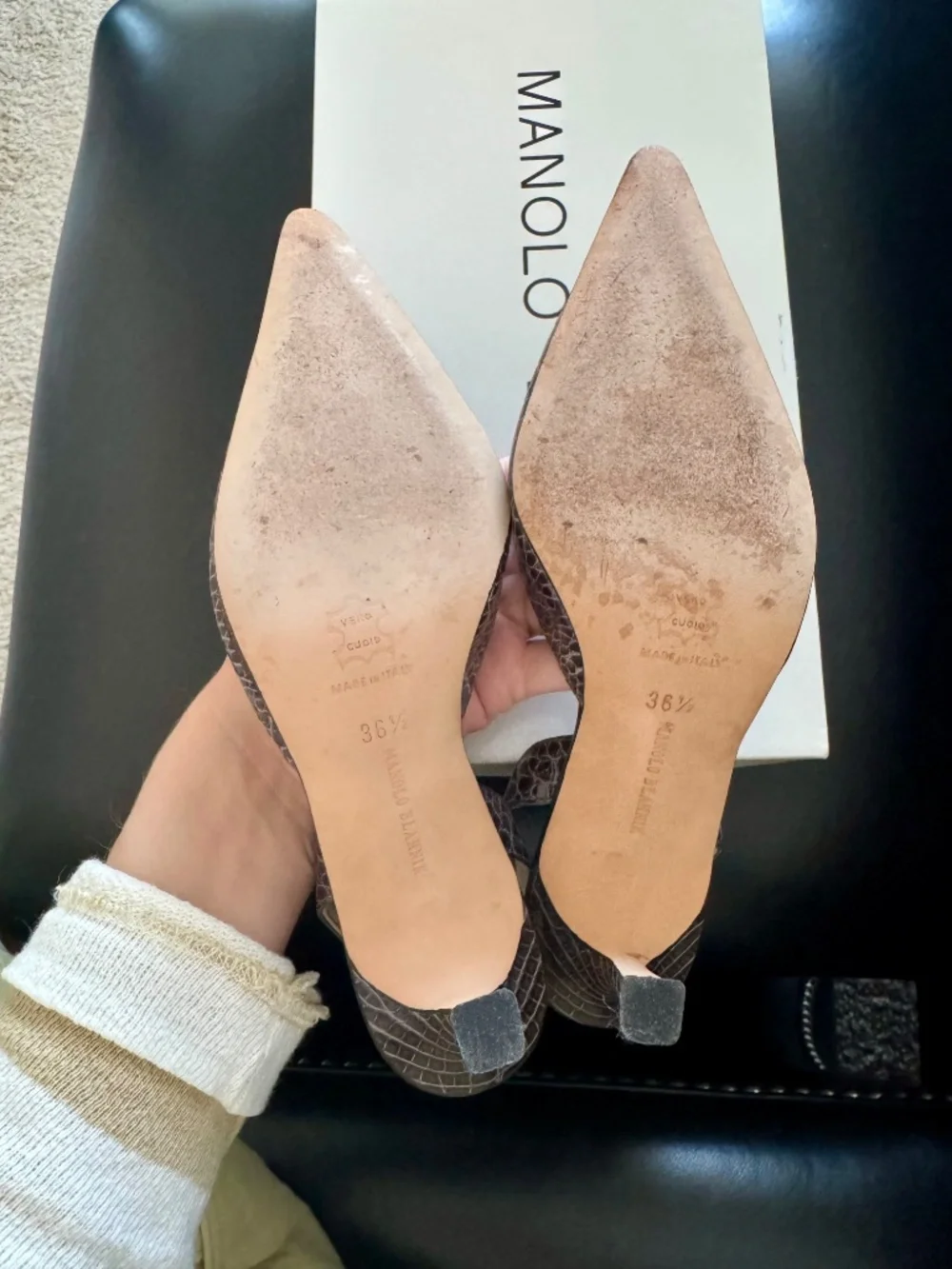 Vintage Manolo Blahnik Croc Leather Sling Back Pumps